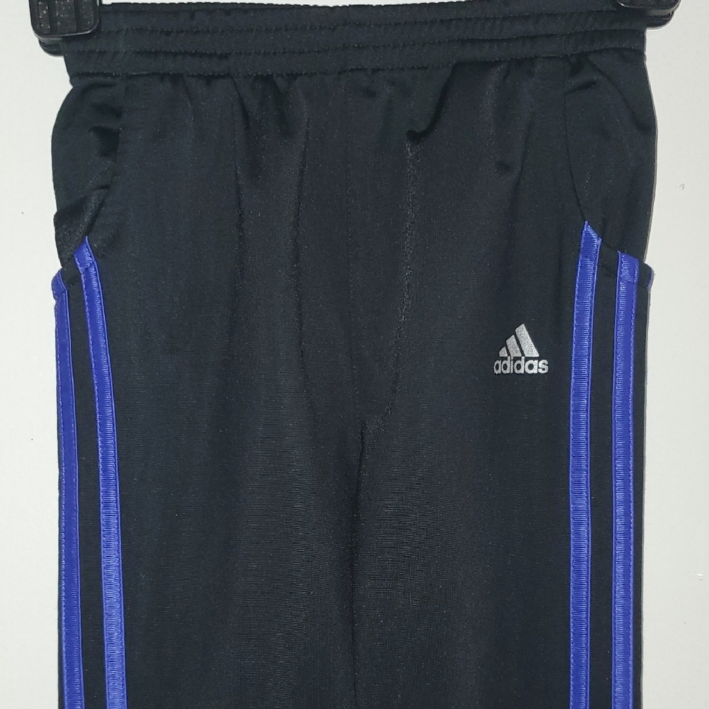 Adidas Kids Black Joggers with Blue Stripes